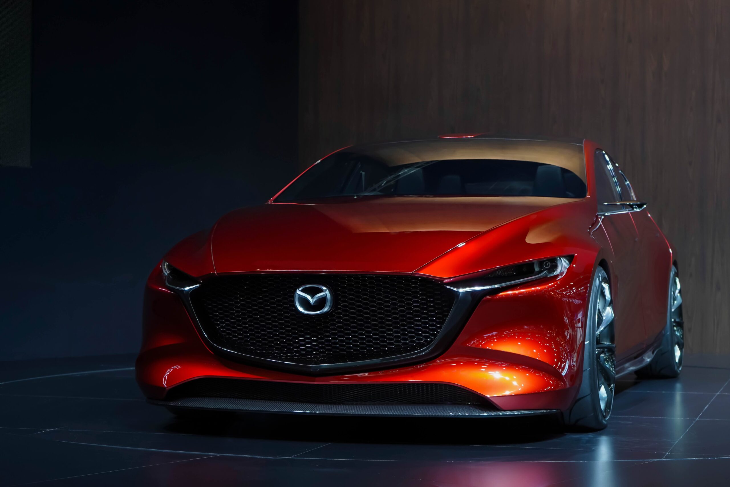 Bangkok, Thailand - March 26, 2019 : All New Mazda 3 KAI concept car on display in 40th Bangkok International Motor Show 2019 at Muang Thong Thani, Thailand