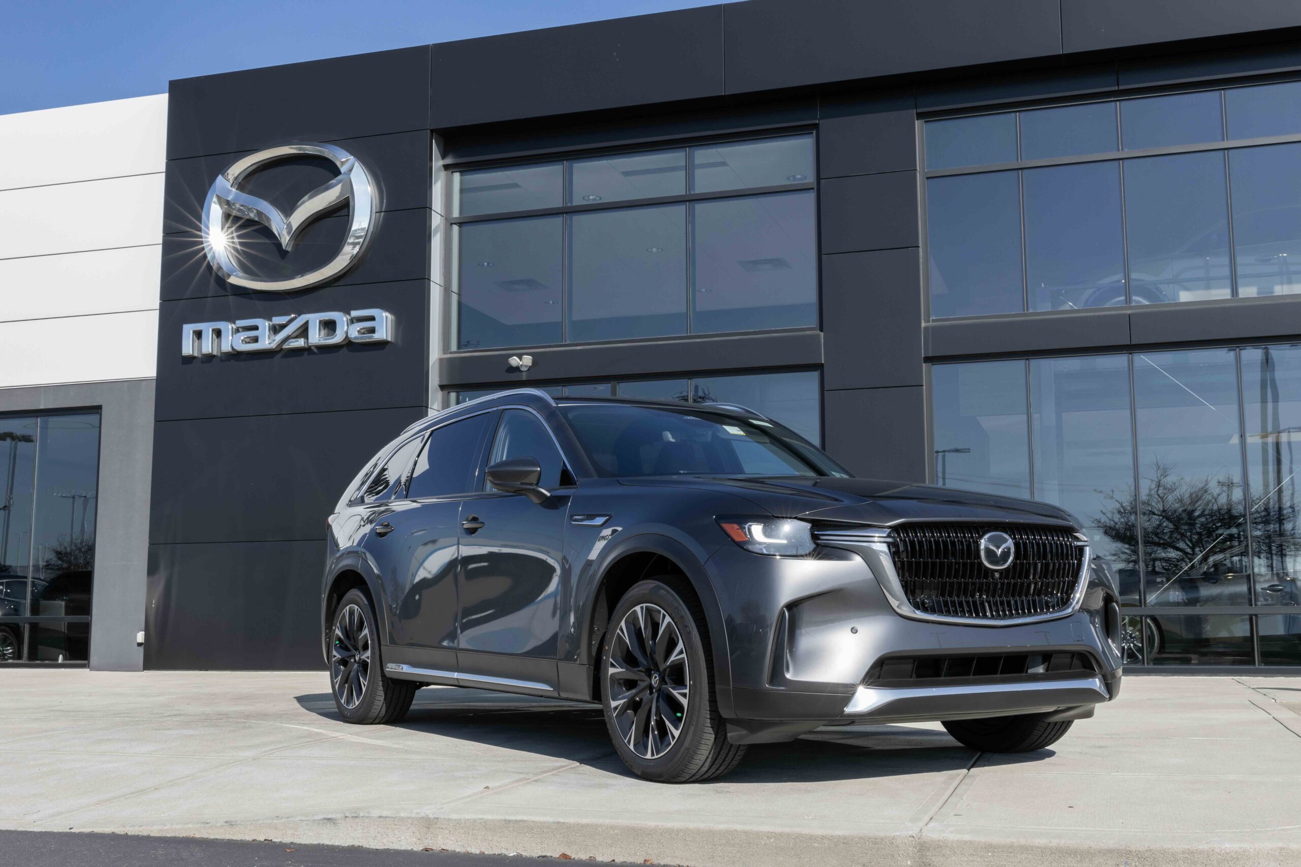 Cincinnati - November 23, 2023: Mazda CX-90 PHEV display at a dealership. Mazda offers the CX-90 in Turbo Select, Preferred, Plus or Premium models.